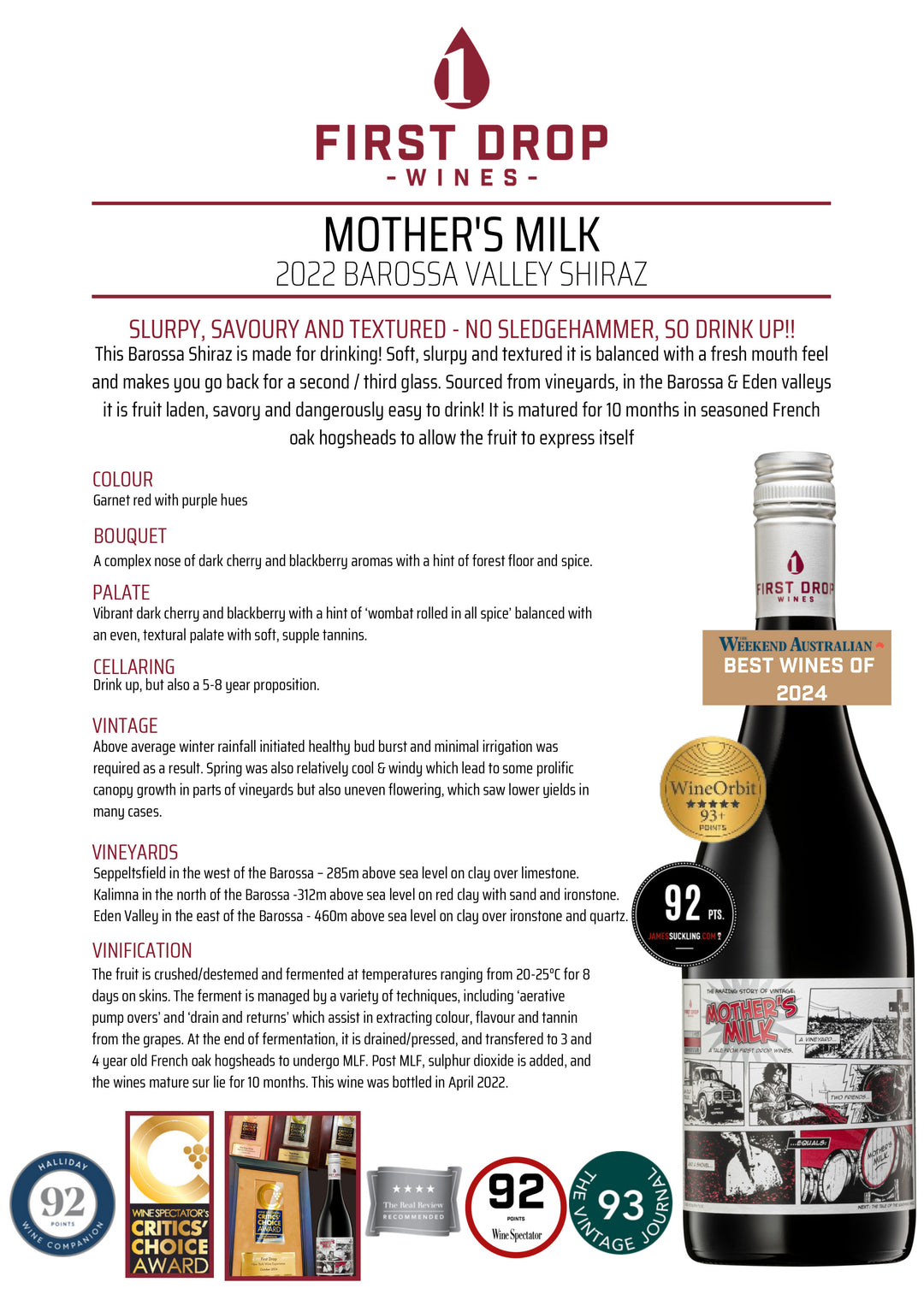 First Drop - ‘Mother’s Milk’ Barossa Shiraz 2022