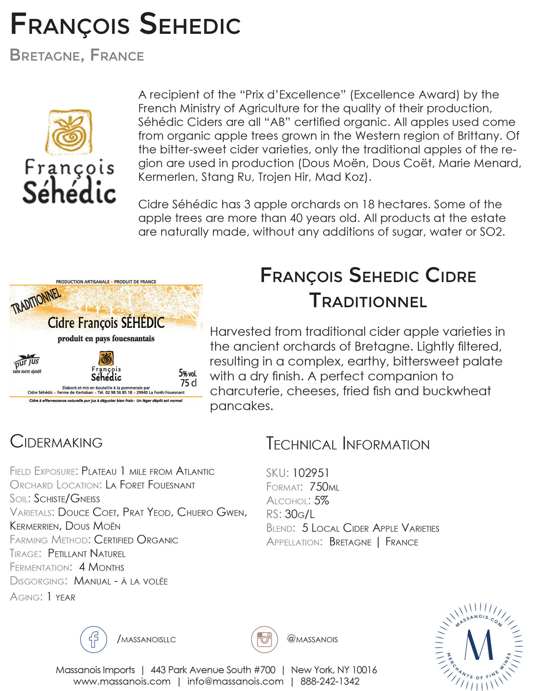 Francois Sehedic Cidre Brut 375ml Certified Organic