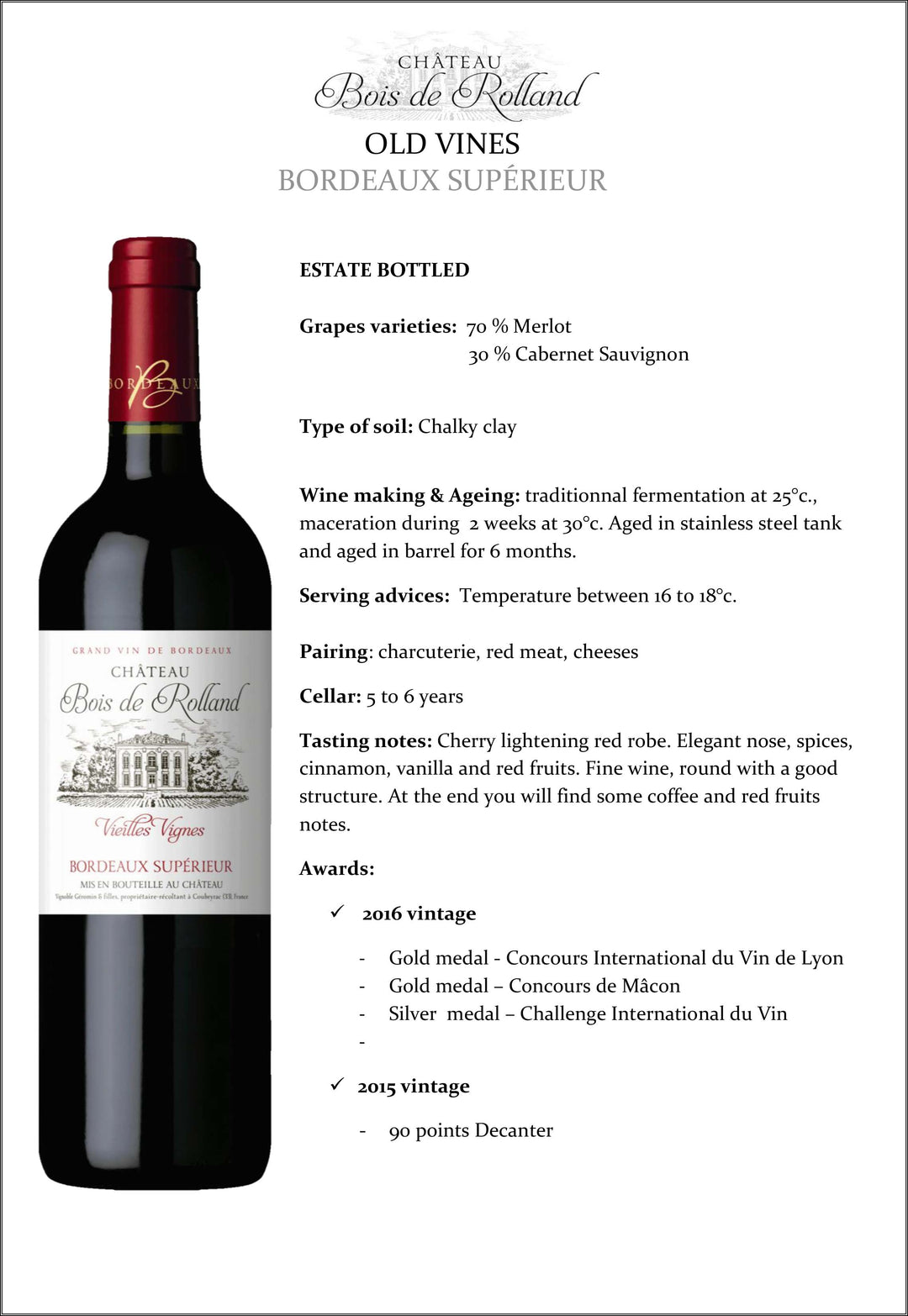 2020 Chateau Bois de Rolland Vieilles Vignes Bordeaux Superieur
