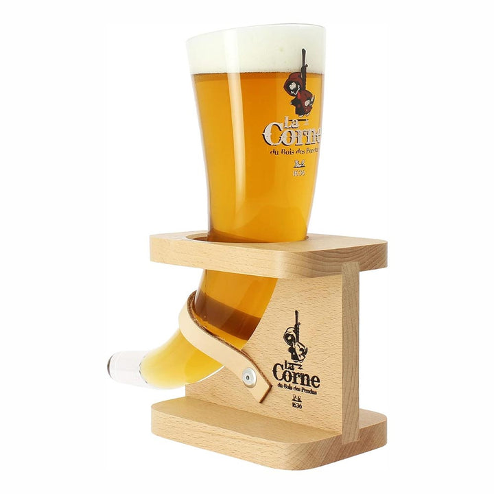 La Corne Horn & Wooden Holder Original Belgian Beer Glass 330ml
