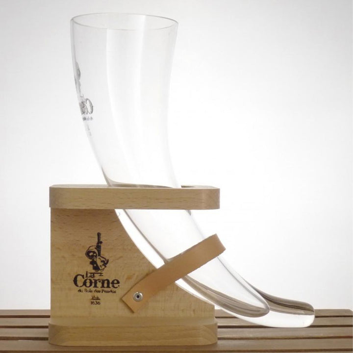 La Corne Horn & Wooden Holder Original Belgian Beer Glass 330ml